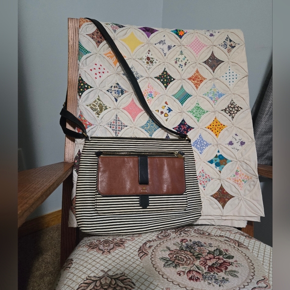 Striped Black and Brown Crossbody Bag - Picture 1 of 10